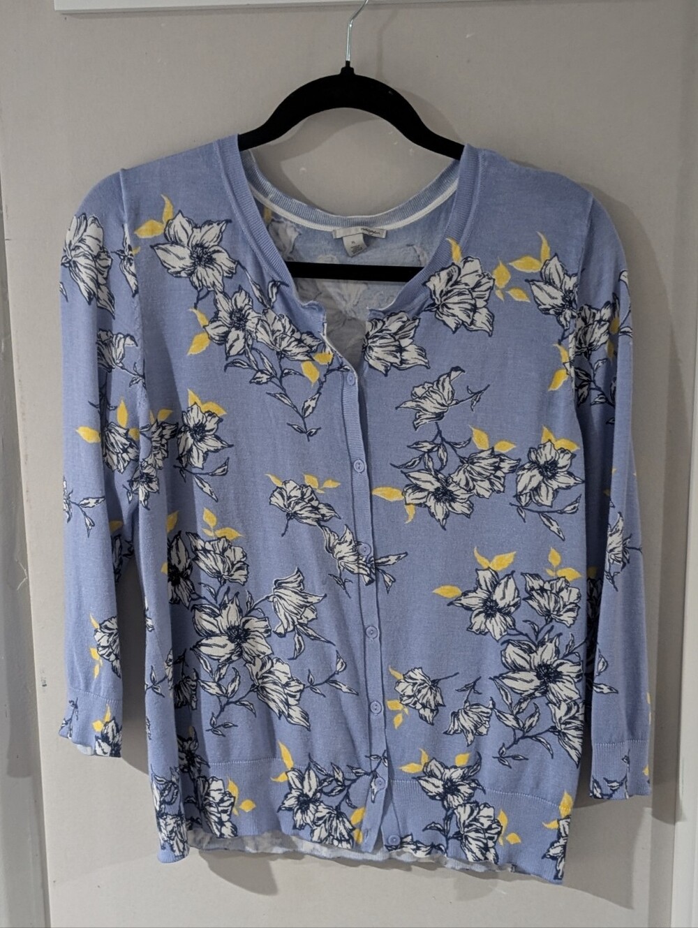 Halogen Light Blue Floral Button-Front Cardigan